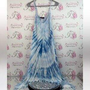 Model France dress long maxi tassel bottom details light Blue Tie-Dye Dress